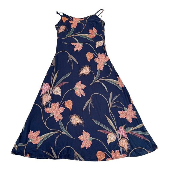 Loft Woman's Sz 0 Blue Floral Smocked Back Strappy Midi Dress - Picture 9 of 9